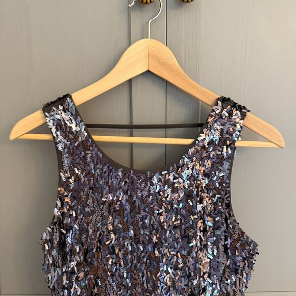 NWT Express Sequin Mini Dress XS ~ Black Silver Iridescent Party Glam Sparkle - Picture 4 of 12